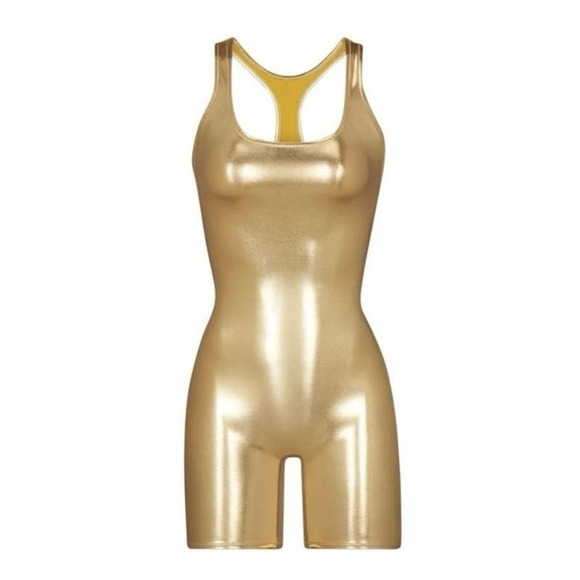 Skims XS Metallic One Piece Suit Gold NWT Swim Cycle Festival MSRP $128 - Picture 3 of 5